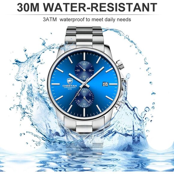 ⚡Silver Blue MenWatches with Black Stainless Steel and Metal Casual Waterproof - Picture 5 of 7